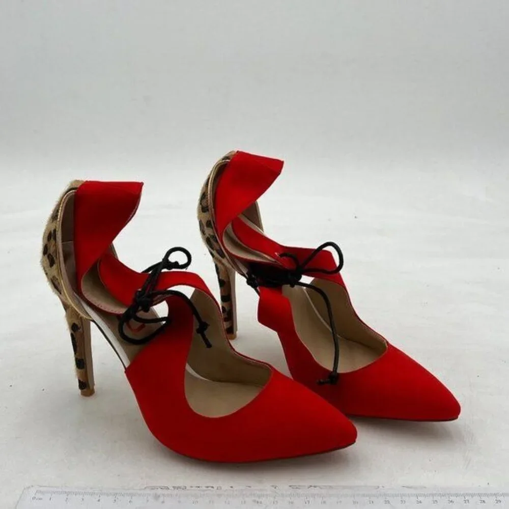 FSJ Women Stylish High Heel Pumps Lace Up Sandals Cut Out Stiletto Party Evening